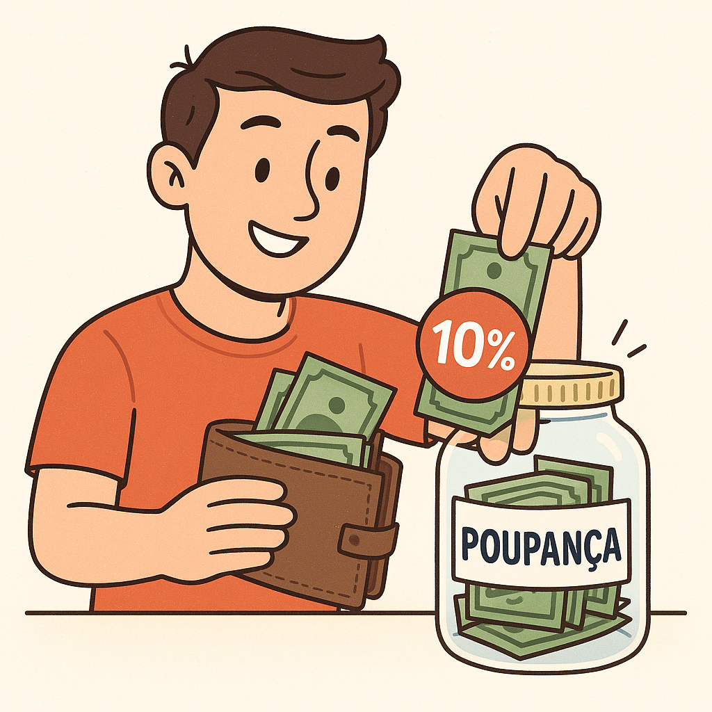 Pessoa separando 10% da renda em um cofre