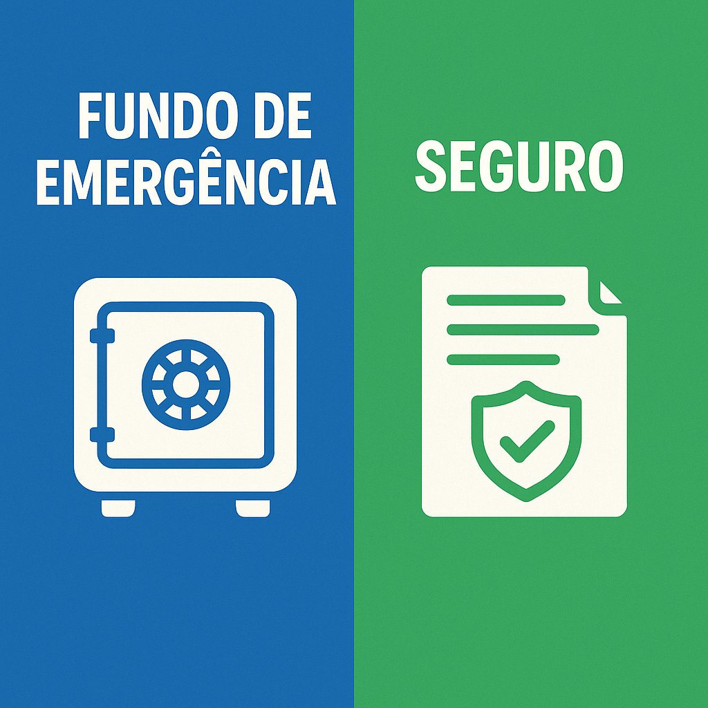 Comparação visual entre fundo de emergência e seguro, representados por ícones.