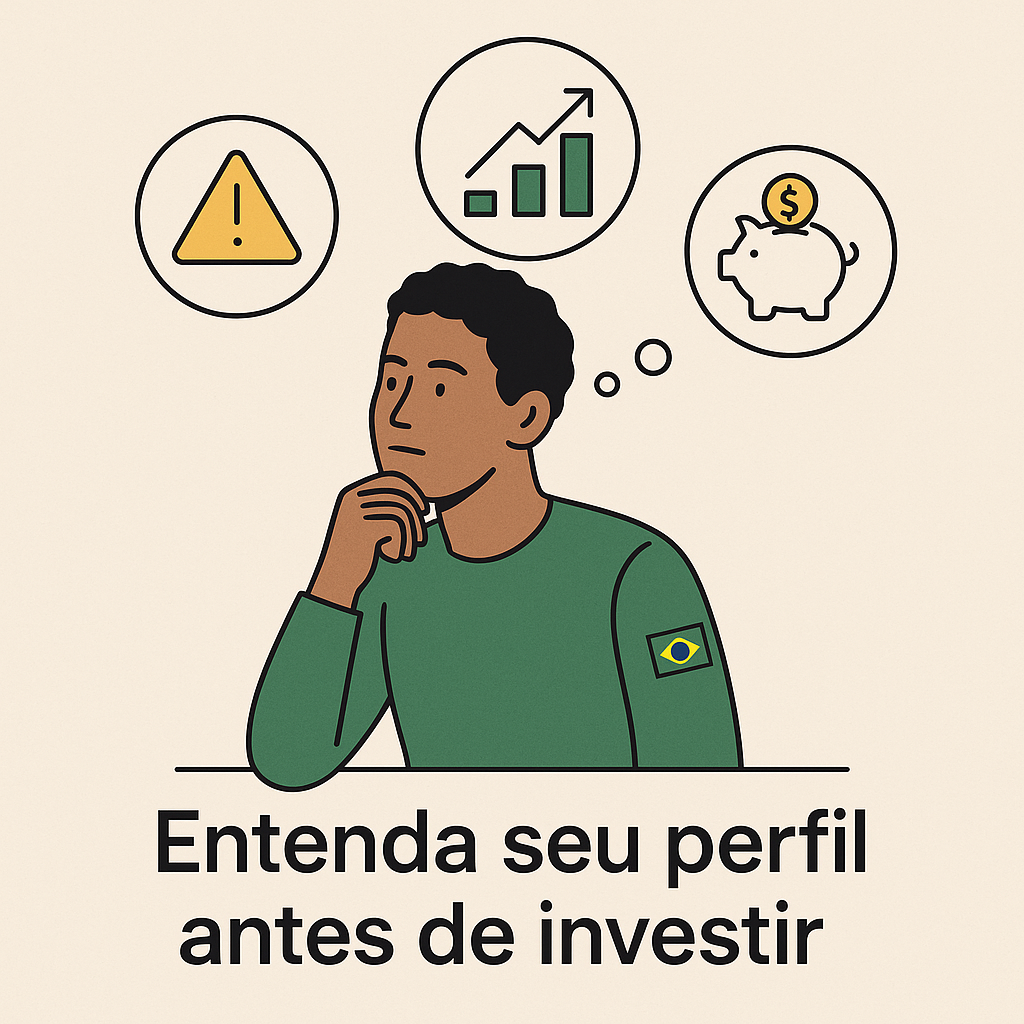 Homem pensativo refletindo sobre risco, lucro e poupança antes de investir.