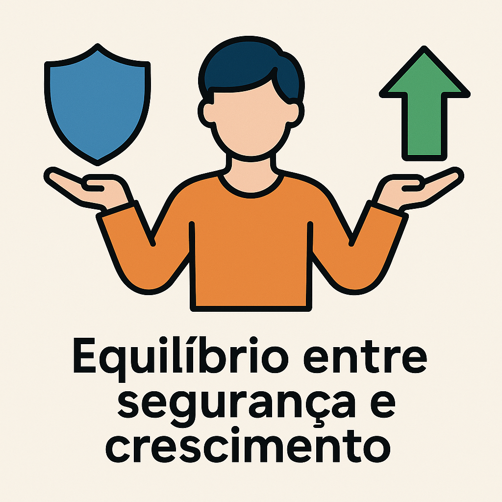 Pessoa equilibrando segurança e crescimento financeiro.
