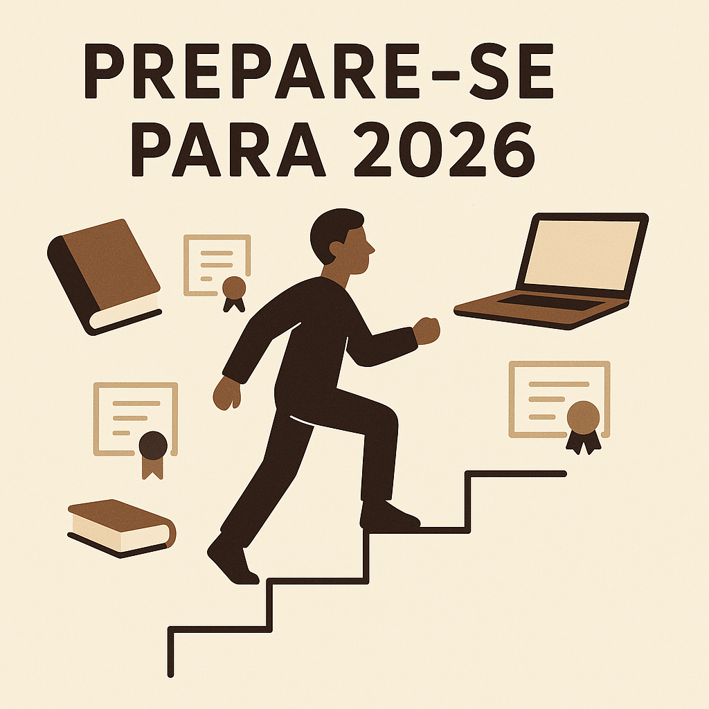 Representação de como se preparar para as profissões que estarão em alta em 2026, incluindo estudo, capacitação e desenvolvimento profissional.